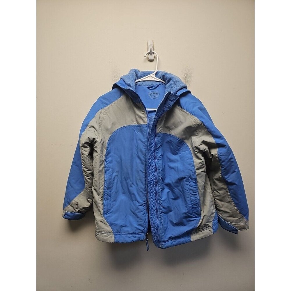 LL Bean Childrens Hooded Jacket Coat Size L 14-16 Lined Coat Light Blue Gray